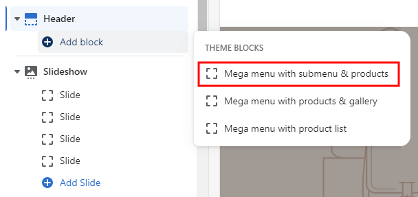 Mega menu with submenu & products
