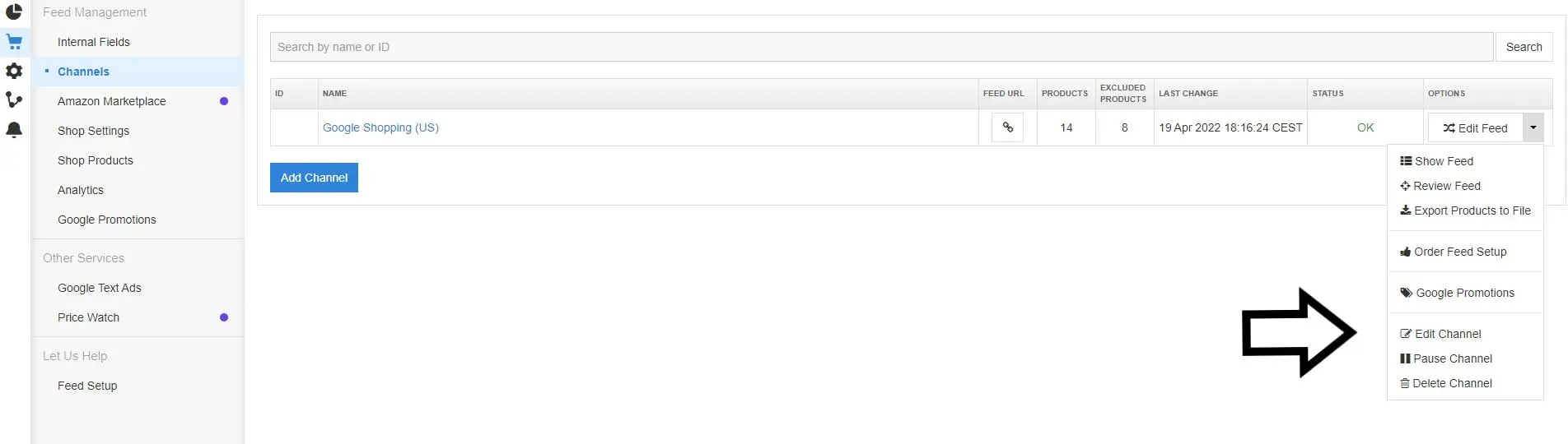 Look for Edit channel in the drop-down menu next to your channel