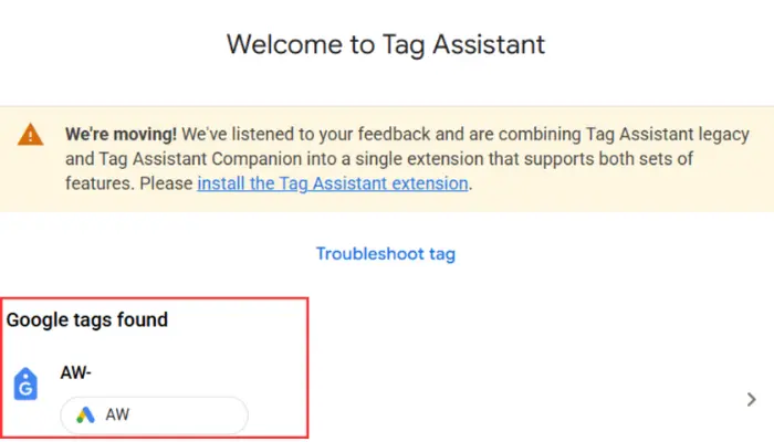 Tag Assistant shopify