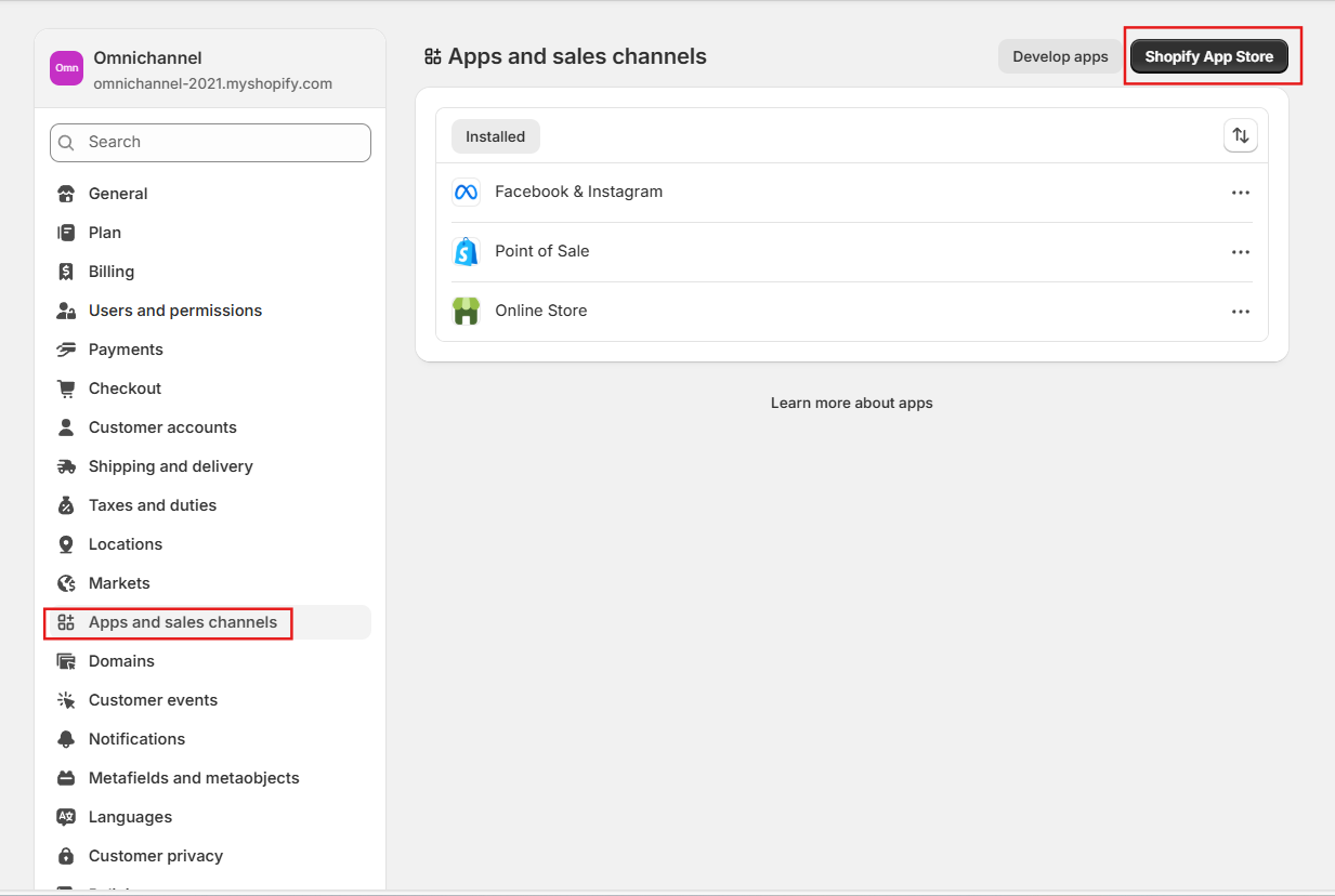 Apps and Sales Channel Shopify add Channel | Omnichannel ecommerce