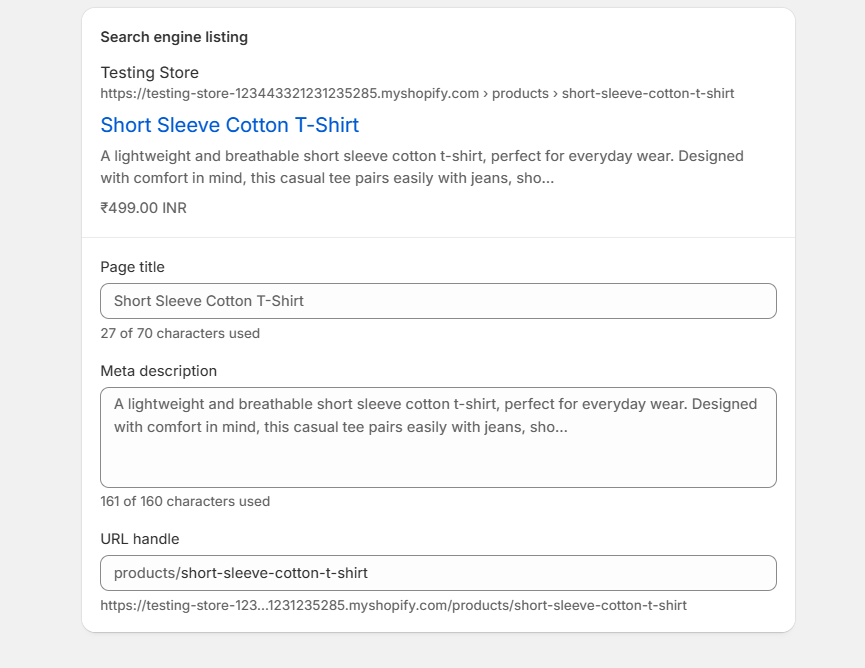 Meta Title meta description and url Shopify