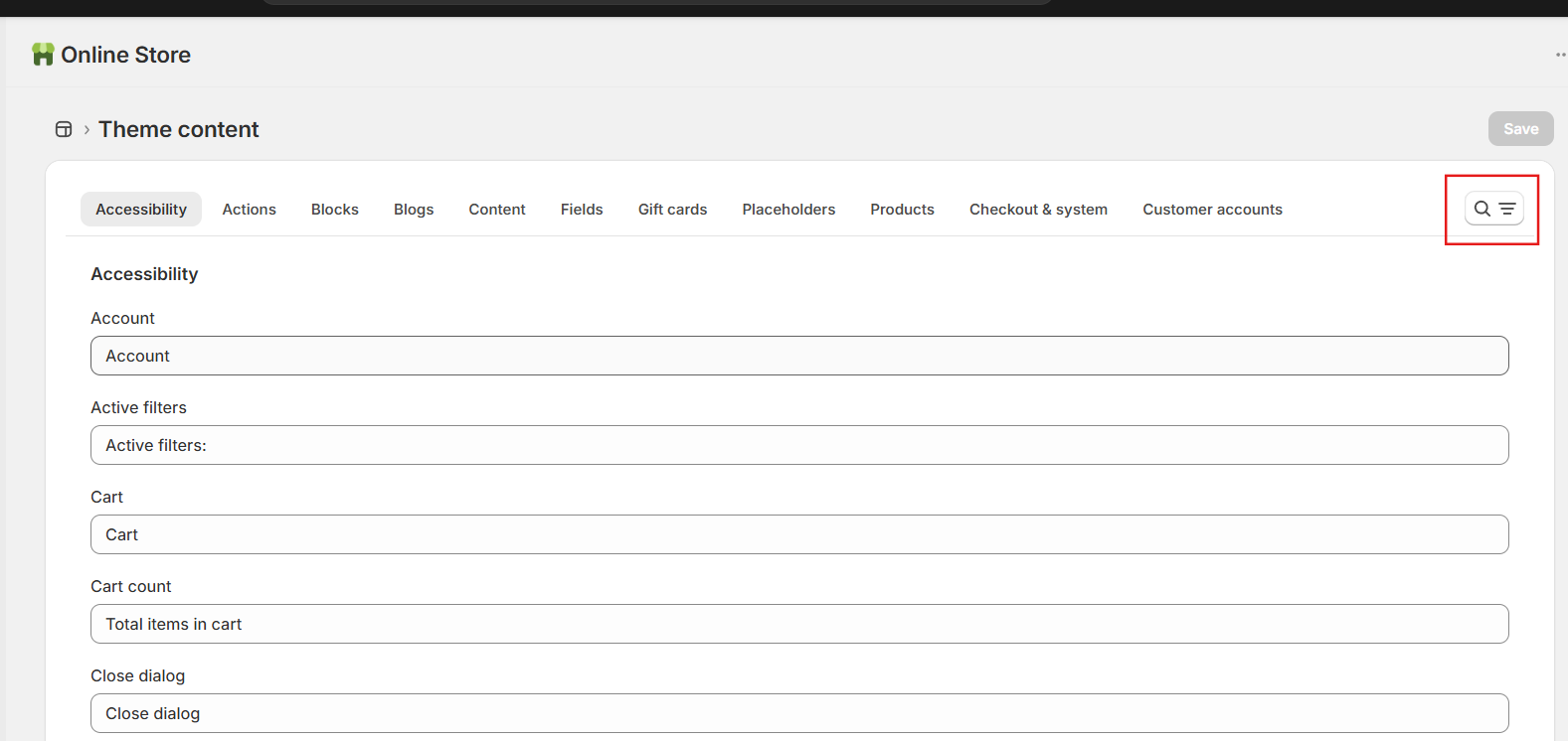 search filter bar at the top of the editor Type Powered
